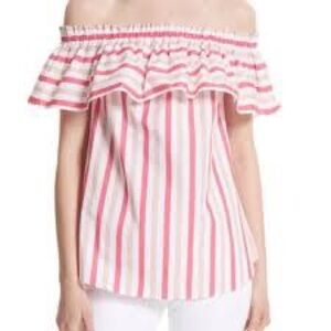Kate Spade Pink, Tan and White Striped Off-Shoulder Top woman’s size MEDIUM